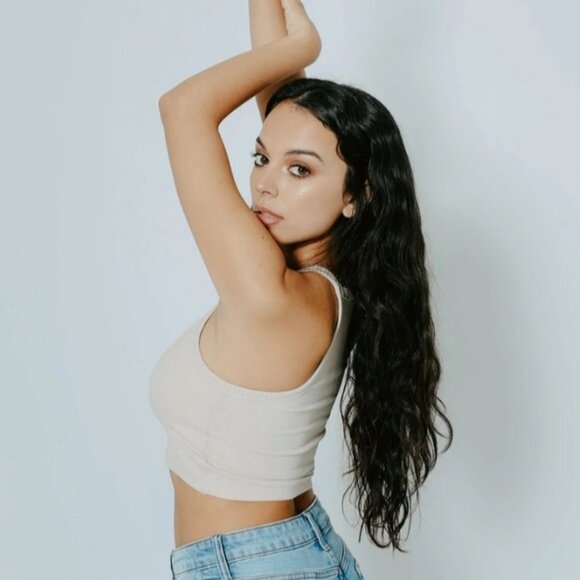 Klassy Network High Neck Brami Crop Top - Cream, Size Small - Picture 2 of 4